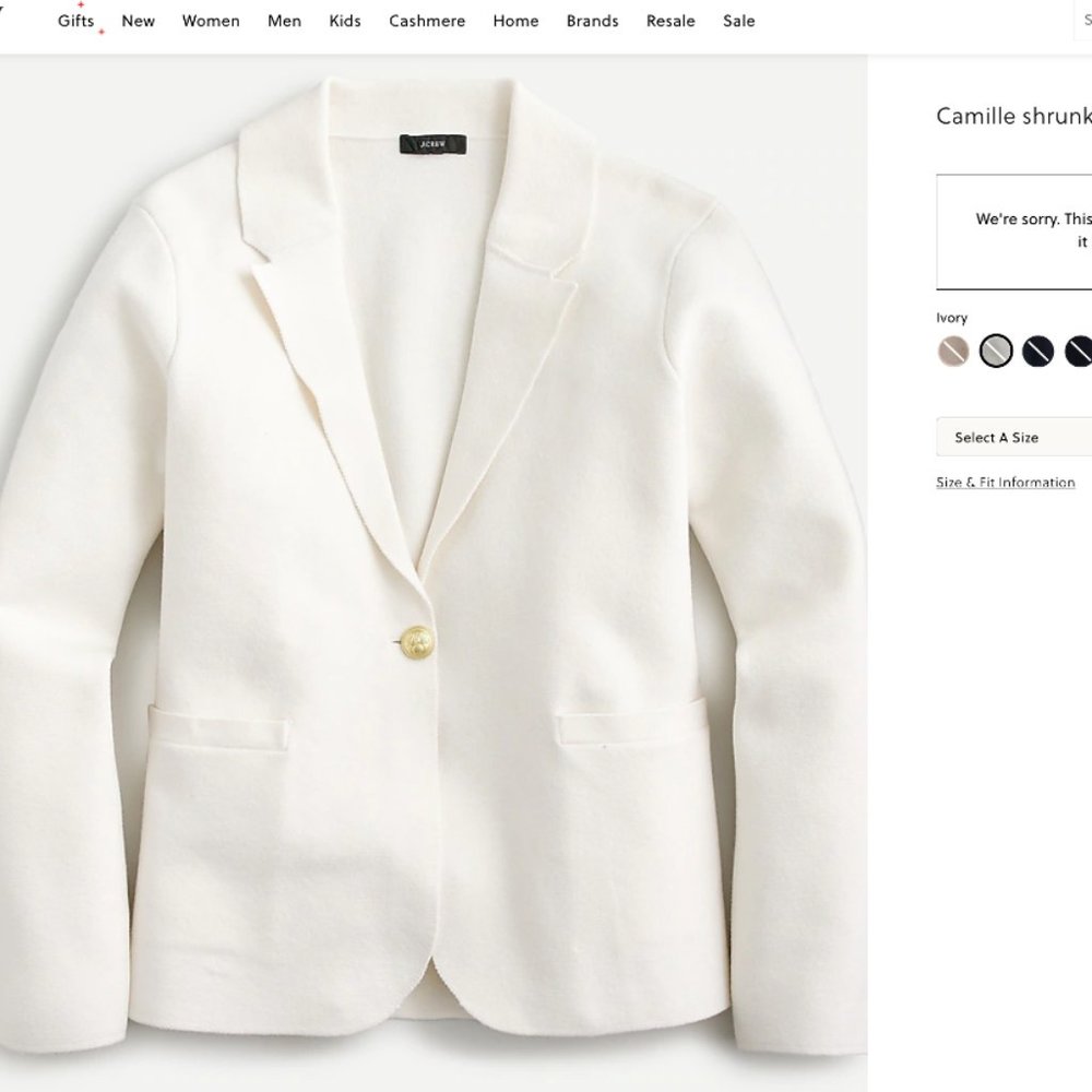 NWT J. Crew Camille shrunken sweater-blazer Large Ivory